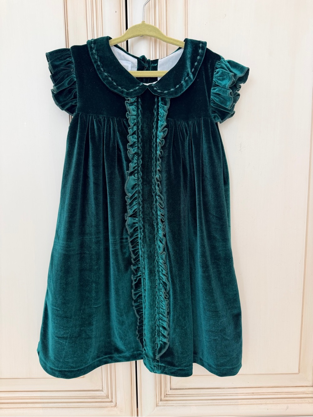 Cactus Girls Emerald Green Velvet Ruffle Dress